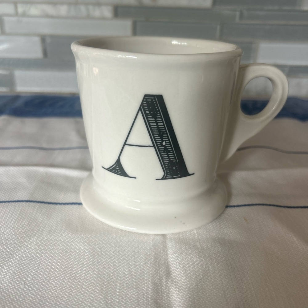 Anthropologie Monogram “A” Footed Mug | White Pedestal Coffee Cup